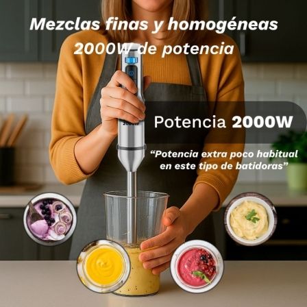 Grunkel Batidora de Mano BM-2000SET 2000W 0.8L con Vaso, Picadora, Varilla y Soporte